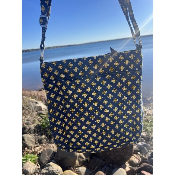 Vera Bradley yellow blue floral Michigan Wolverines triple zip crossbody bag - Picture 2 of 14